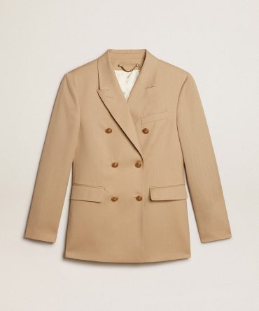 Women’s double-breasted blazer in sand with gold heraldic buttons