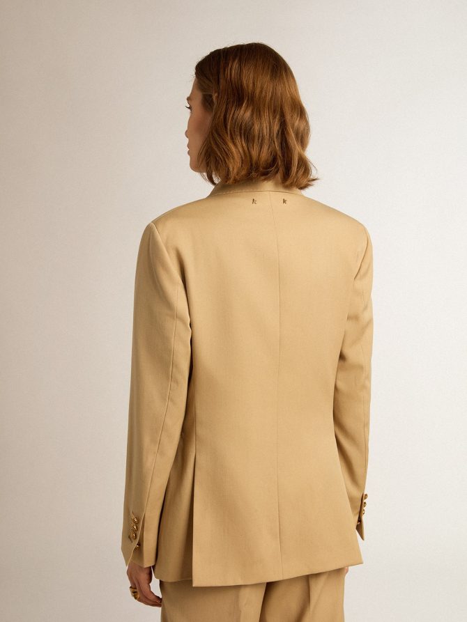 Women’s double-breasted blazer in sand with gold heraldic buttons - Image 4