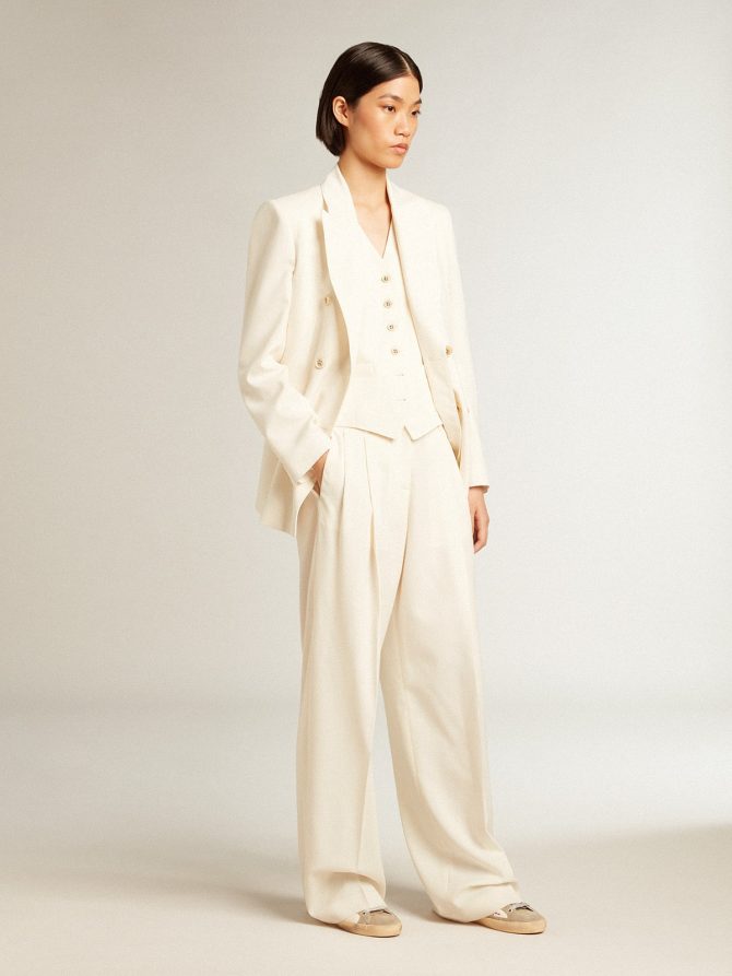 Women’s aged white double-breasted blazer - Image 3