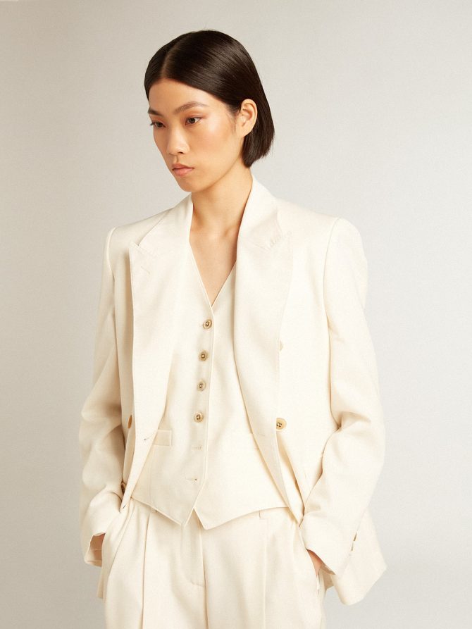 Women’s aged white double-breasted blazer - Image 4