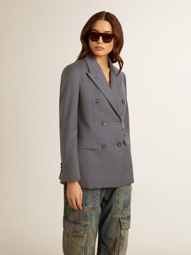 Women’s double-breasted blazer in baby blue - Image 2