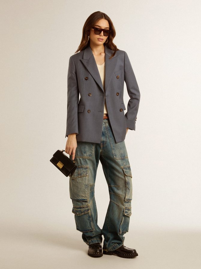Women’s double-breasted blazer in baby blue - Image 3
