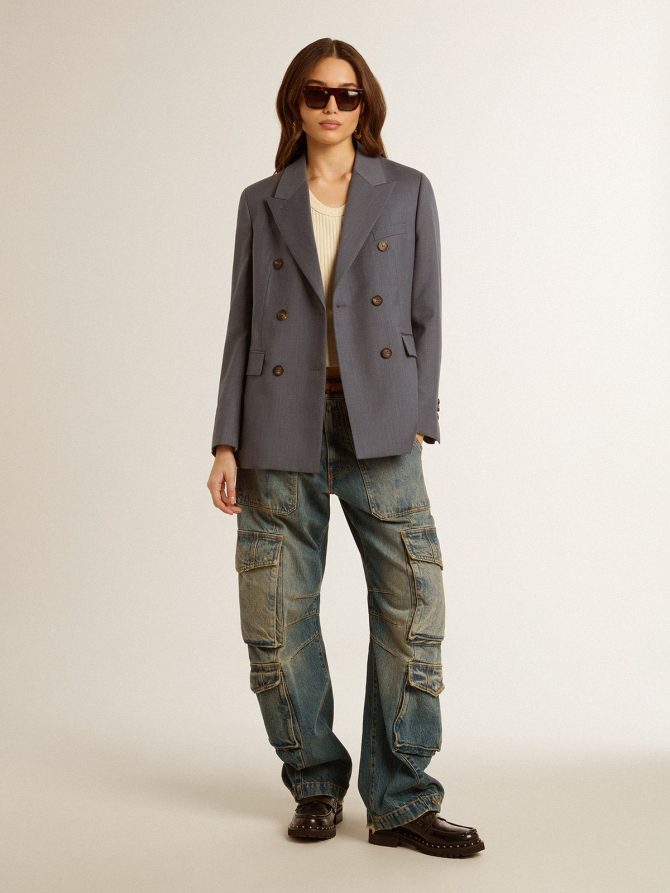 Women’s double-breasted blazer in baby blue - Image 5