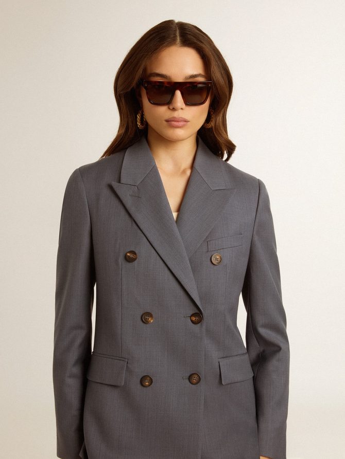 Women’s double-breasted blazer in baby blue - Image 6