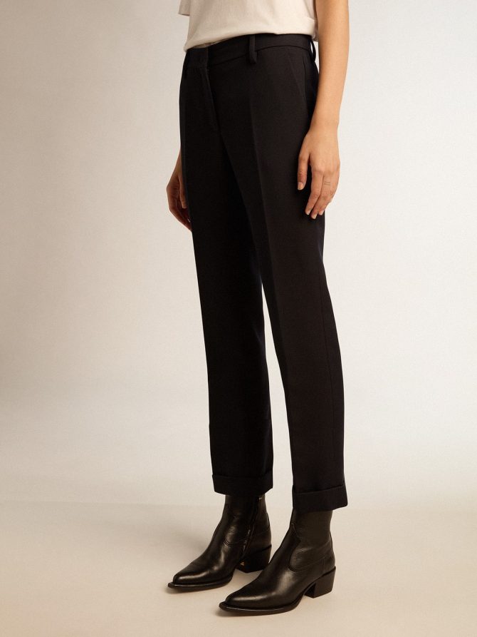 Women’s dark blue wool cigarette pants - Image 2