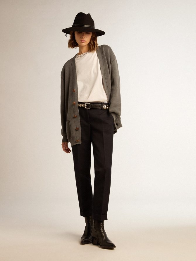Women’s dark blue wool cigarette pants - Image 3
