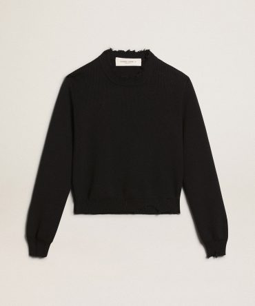 Women’s round-neck sweater in dark blue cotton