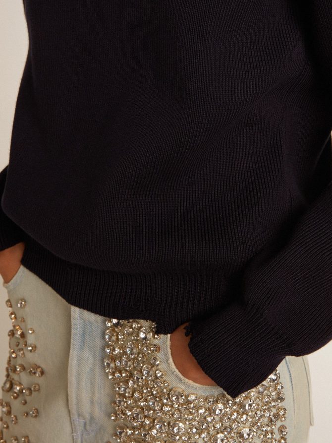 Women’s round-neck sweater in dark blue cotton - Image 5