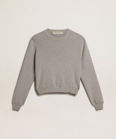 Women’s round-neck sweater in gray cotton
