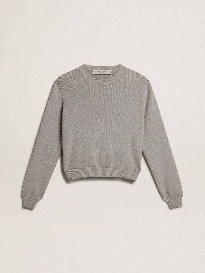 Women’s round-neck sweater in gray cotton