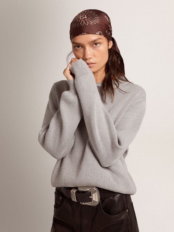 Women’s round-neck sweater in gray cotton - Image 2