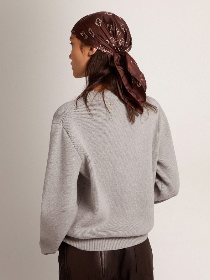 Women’s round-neck sweater in gray cotton - Image 4