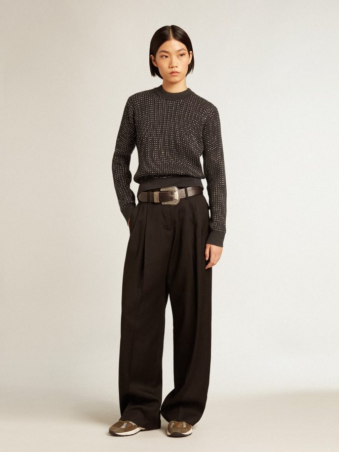 Round-neck sweater in merino wool with all-over crystals - Image 3