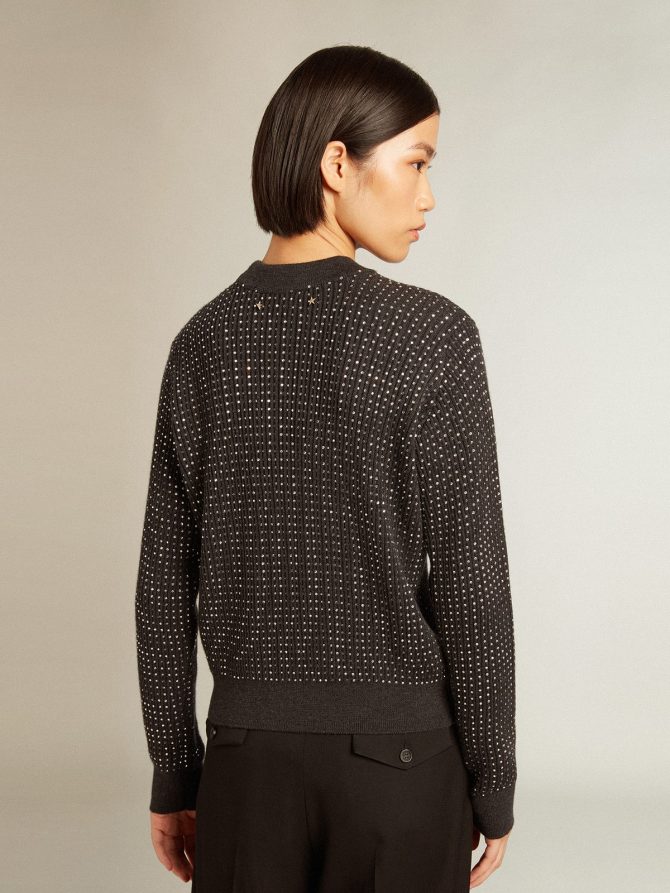 Round-neck sweater in merino wool with all-over crystals - Image 4