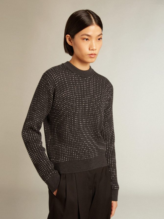 Round-neck sweater in merino wool with all-over crystals - Image 5