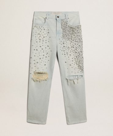 Women’s bleached jeans with cabochon crystals