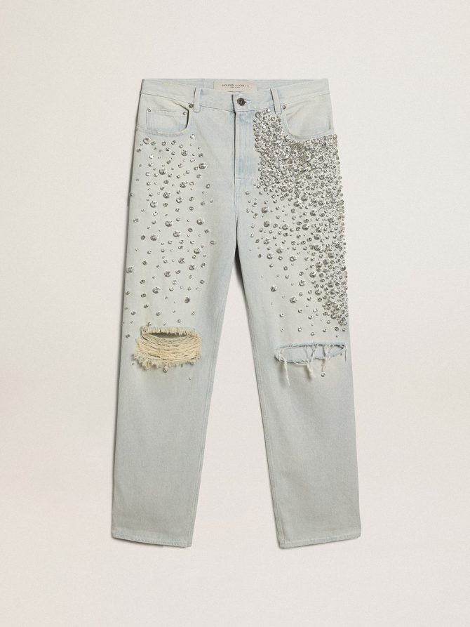Women’s bleached jeans with cabochon crystals