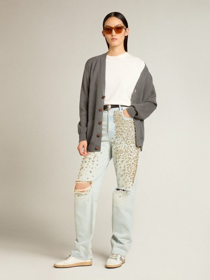 Women’s bleached jeans with cabochon crystals - Image 3