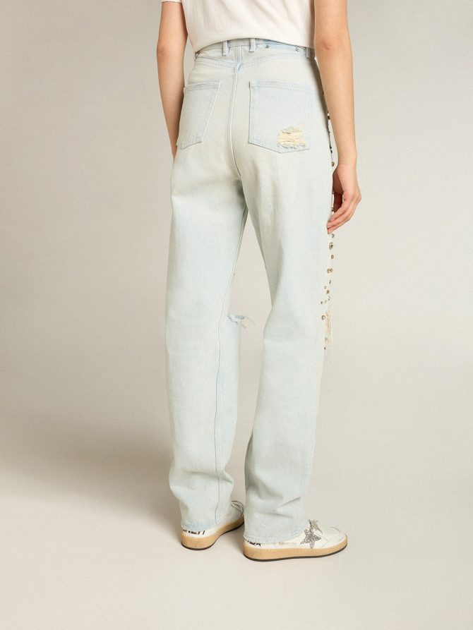 Women’s bleached jeans with cabochon crystals - Image 4