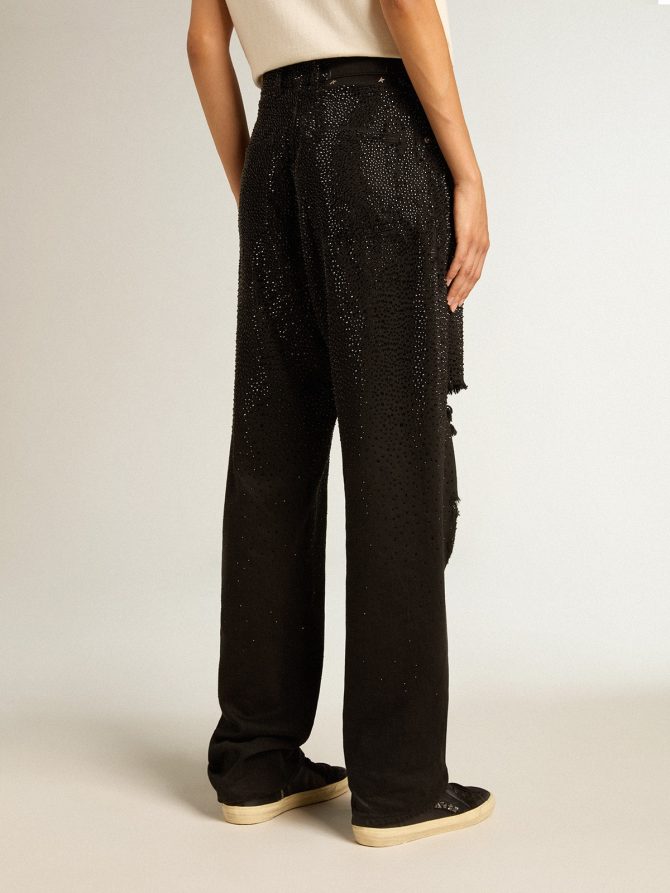 Women’s cotton denim pants with shaded-effect crystal decoration - Image 4