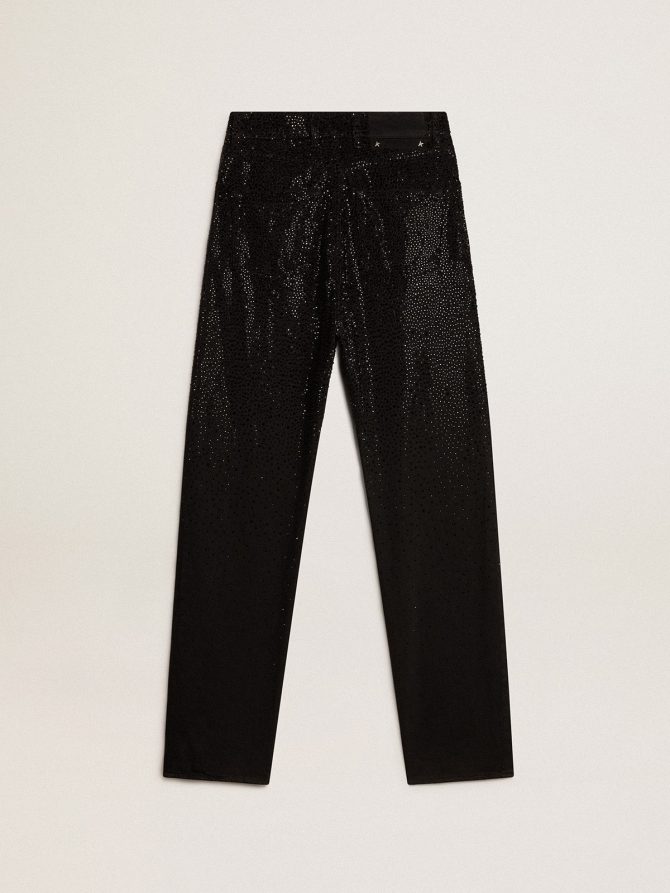 Women’s cotton denim pants with shaded-effect crystal decoration - Image 5