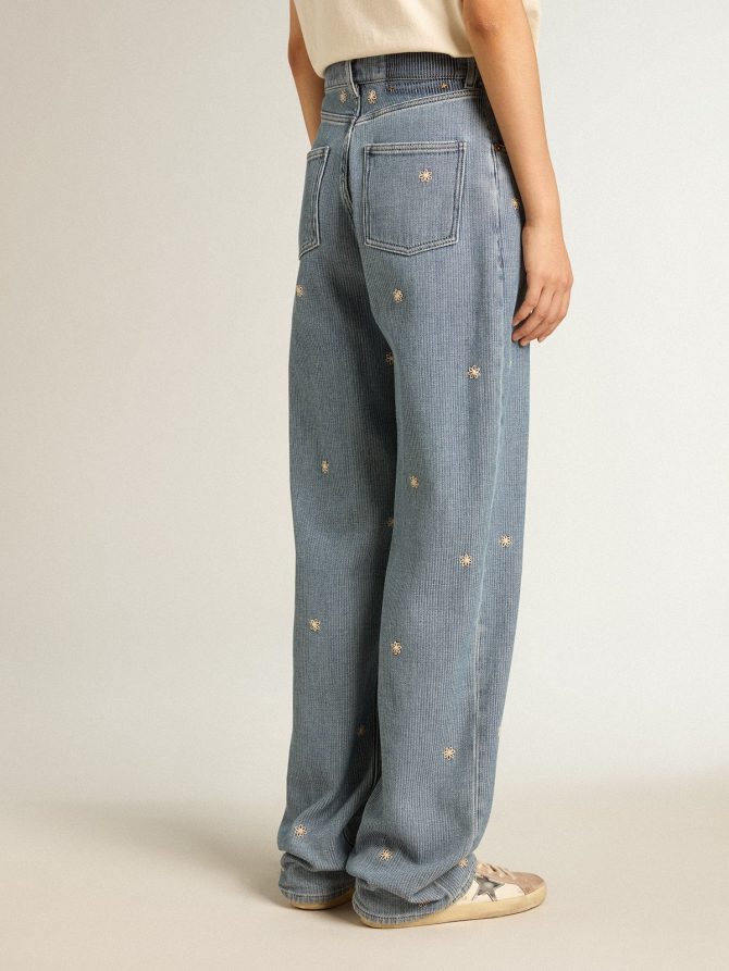 Women’s cotton denim pants with floral embroidery - Image 4