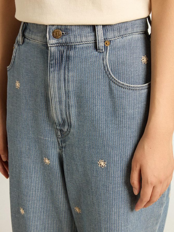 Women’s cotton denim pants with floral embroidery - Image 5