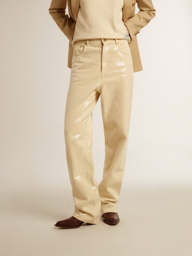 Ecru pants with transparent all-over sequins - Image 2