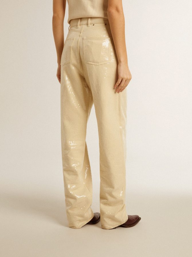 Ecru pants with transparent all-over sequins - Image 4