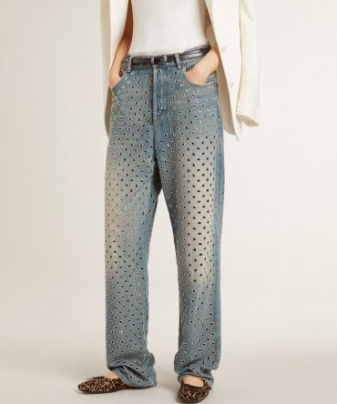 Women’s washed jeans with all-over eyelets
