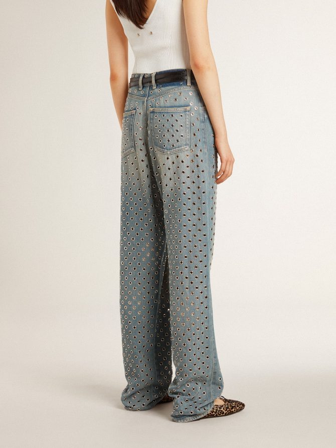 Women’s washed jeans with all-over eyelets - Image 3