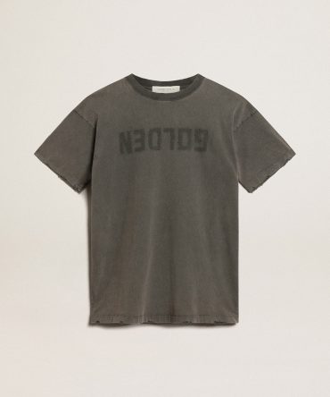 Women’s gray T-shirt dress with distressed treatment