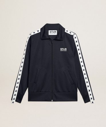 Dark blue zipped sweatshirt with white strip and contrasting stars