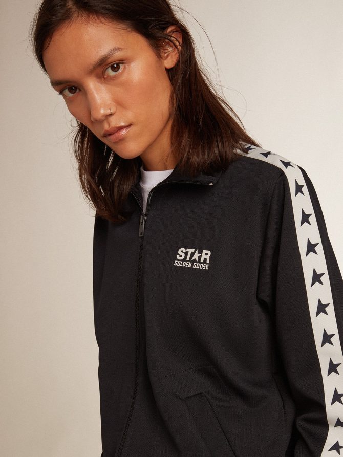 Dark blue zipped sweatshirt with white strip and contrasting stars - Image 2