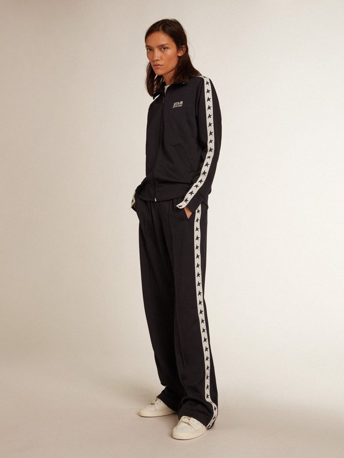 Dark blue zipped sweatshirt with white strip and contrasting stars - Image 3
