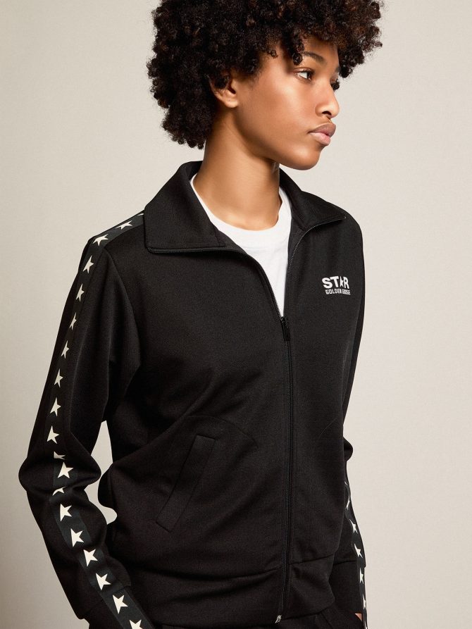 Women’s black zipped sweatshirt with white stars - Image 3