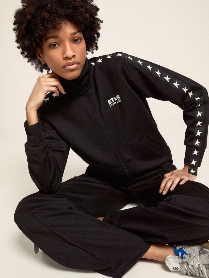 Women’s black zipped sweatshirt with white stars - Image 4