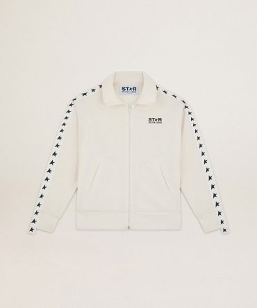 Women’s white zipped sweatshirt with white strip and black stars