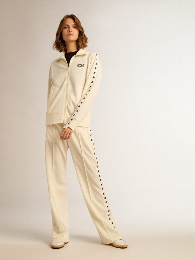 Women’s white zipped sweatshirt with white strip and black stars - Image 3