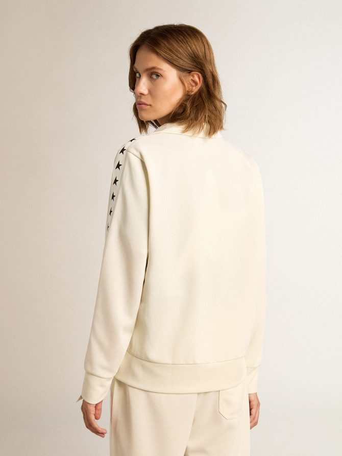 Women’s white zipped sweatshirt with white strip and black stars - Image 4