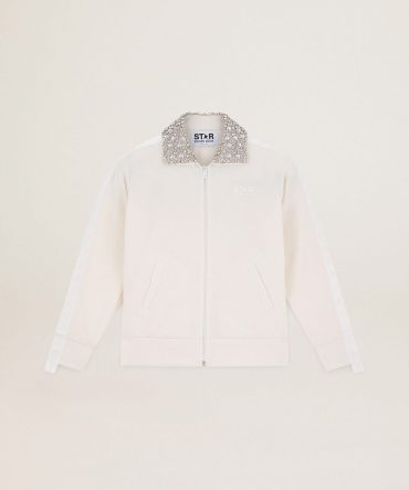 Papyrus white Denise Star Collection zipped sweatshirt with crystal collar