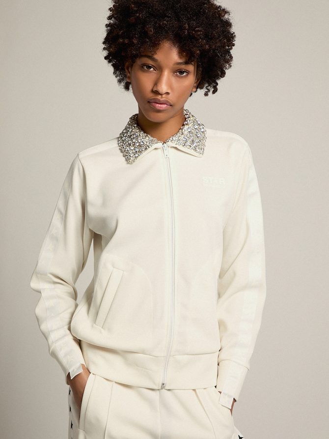 Papyrus white Denise Star Collection zipped sweatshirt with crystal collar - Image 3