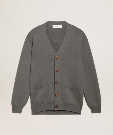 Women’s mélange gray cotton cardigan with logo on the back