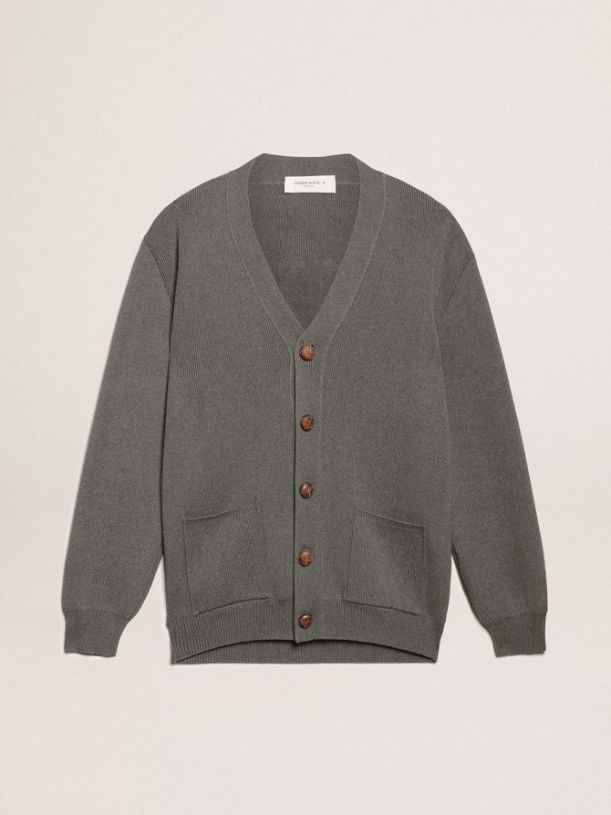 Women’s mélange gray cotton cardigan with logo on the back