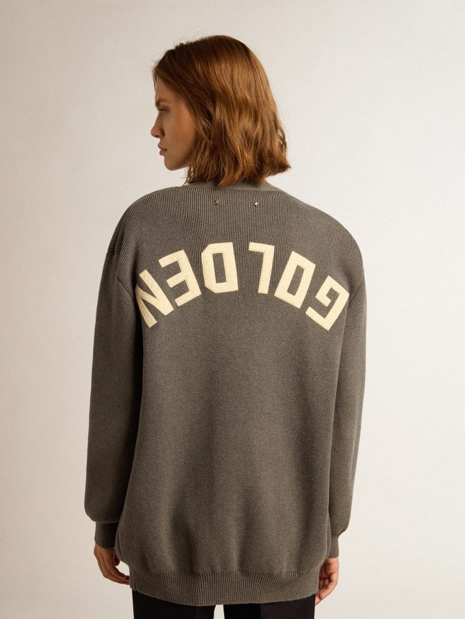 Women’s mélange gray cotton cardigan with logo on the back - Image 4