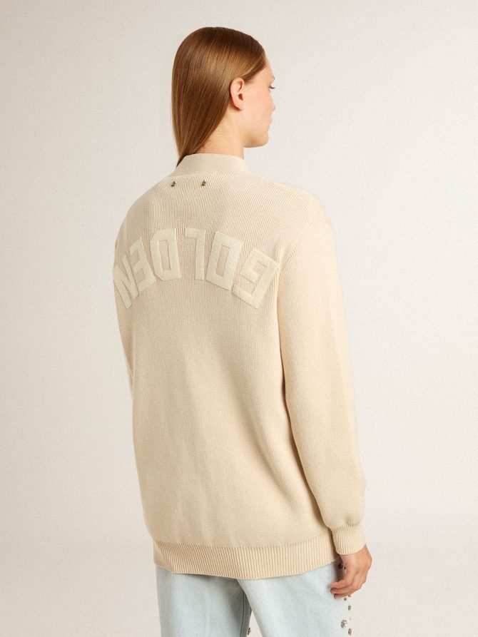 Women’s beige cardigan with ‘Golden’ lettering on the back - Image 4