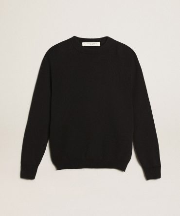 Women’s round-neck sweater in dark blue cotton with logo on the back