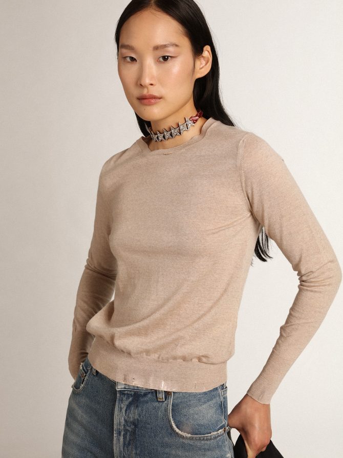 Women’s sweater in light brown merino wool - Image 2