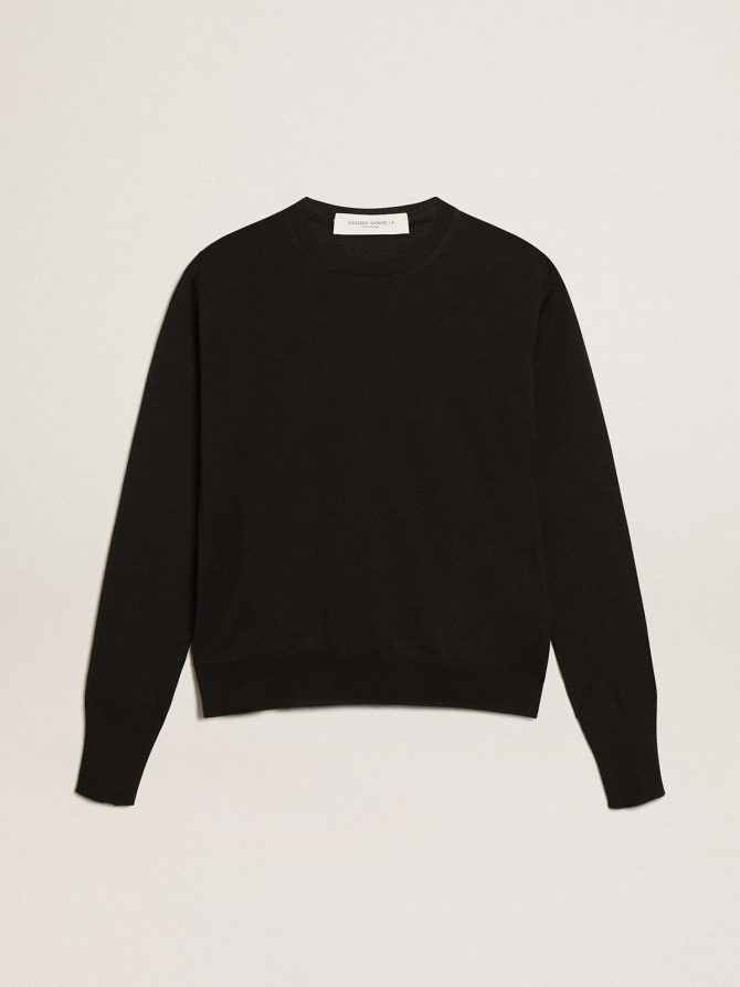 Women’s round-neck sweater in black wool
