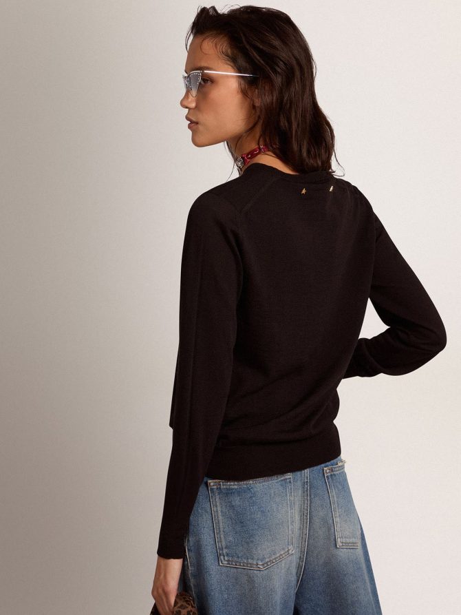 Women’s round-neck sweater in black wool - Image 4